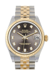 Rolex Datejust 31 Dark Grey Dial Fluted Bezel 18K Yellow Gold Two Tone Jubilee Watch 278273